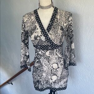 Anac by Kimi Black and White kimono Whimsygoth Artsy mesh Print Kimono Top Small